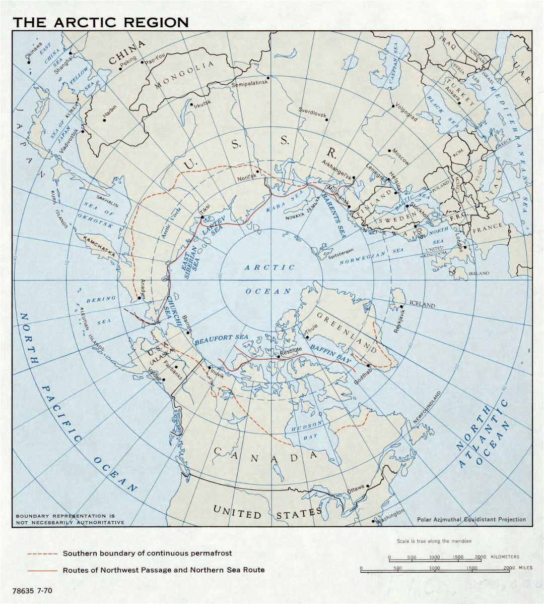 Gran mapa detallado de la Región Ártica - 1970