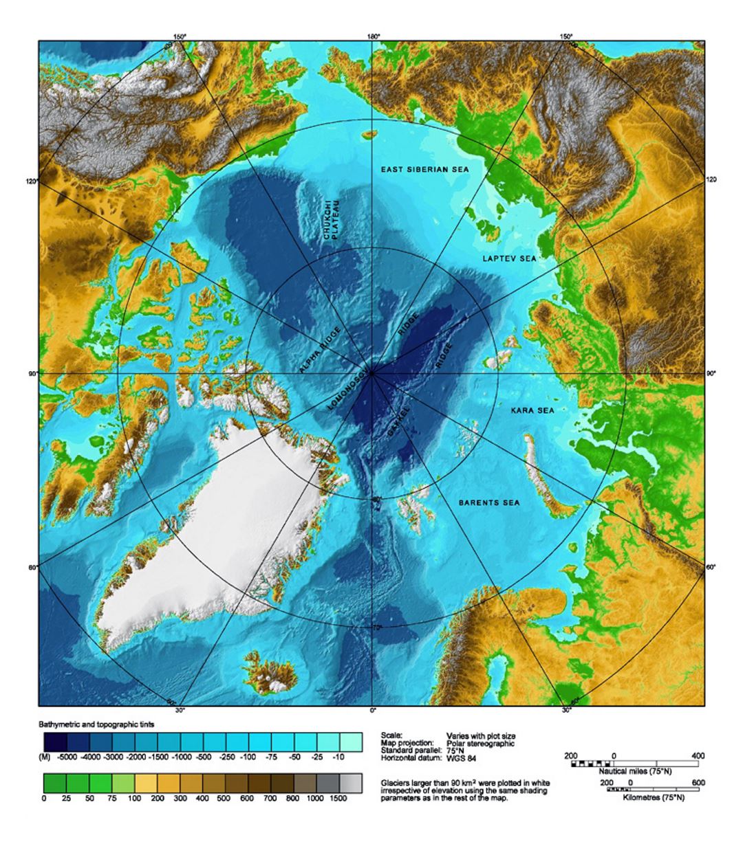 Mapa físico del Océano Ártico