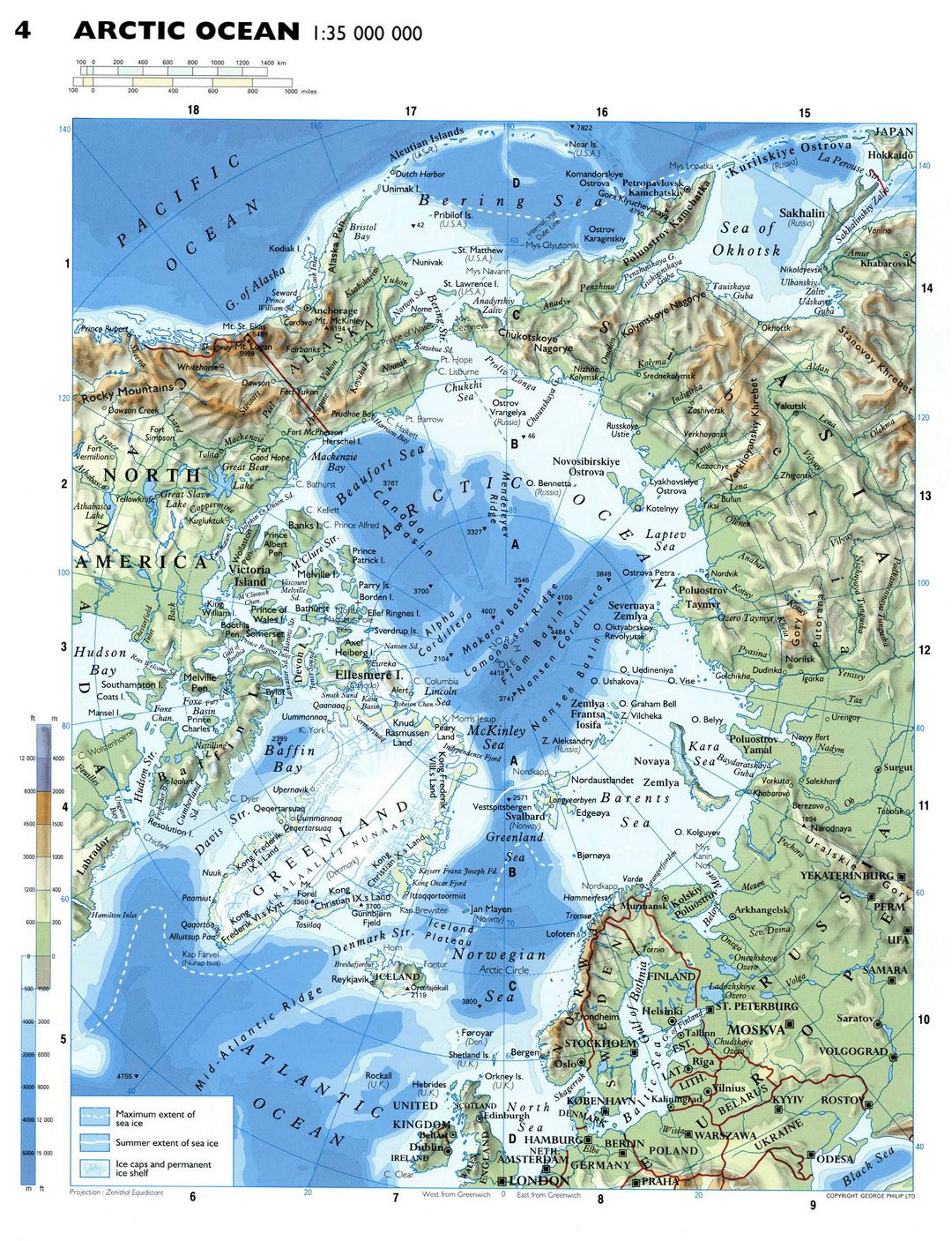 Mapa físico detallado del Océano Ártico