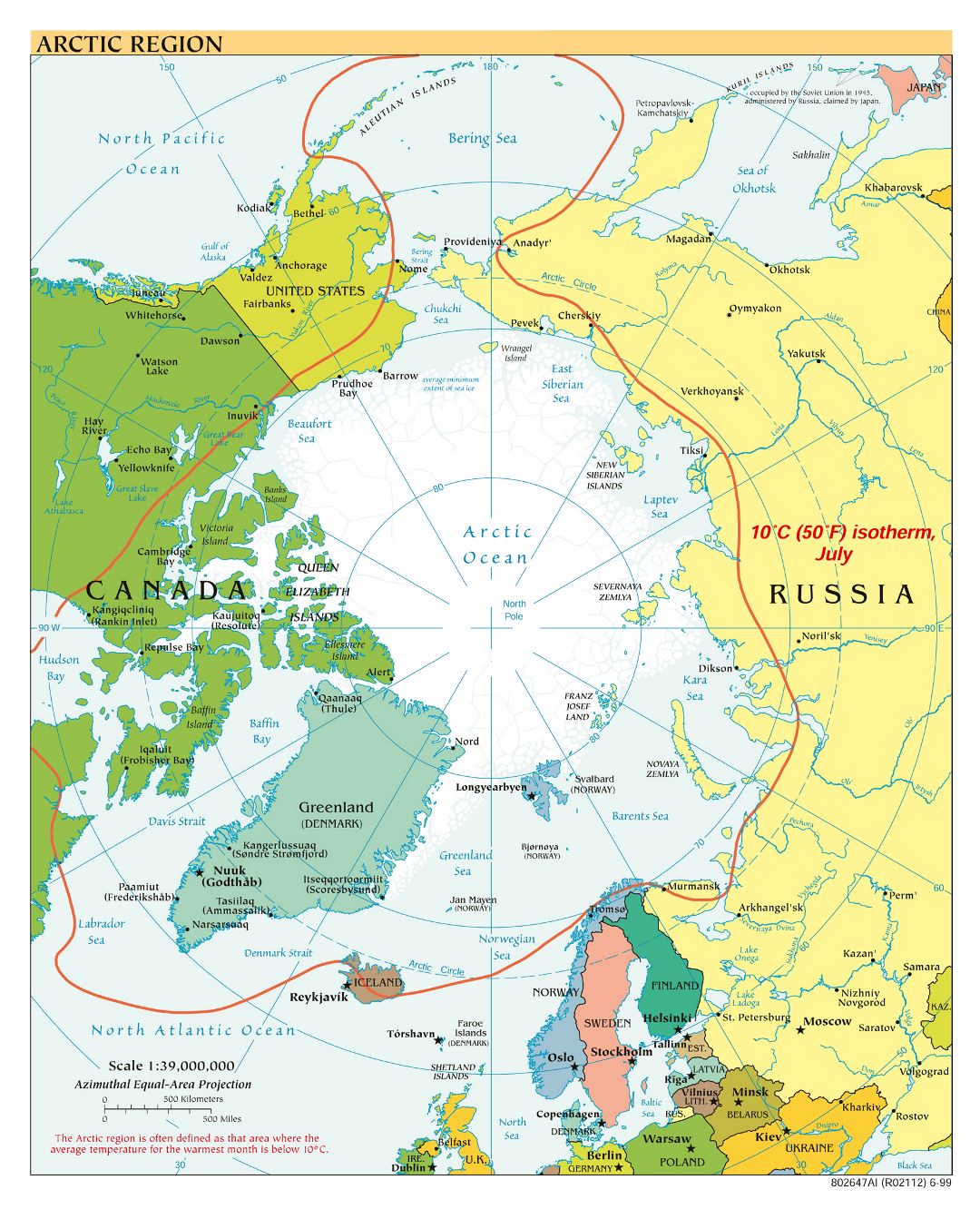 Mapa grande política detallada del Ártico - 1999