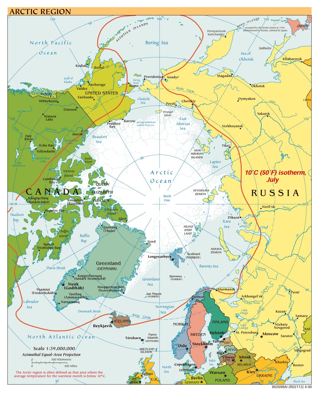 Mapa político a gran escala de la Región Ártica - 2000