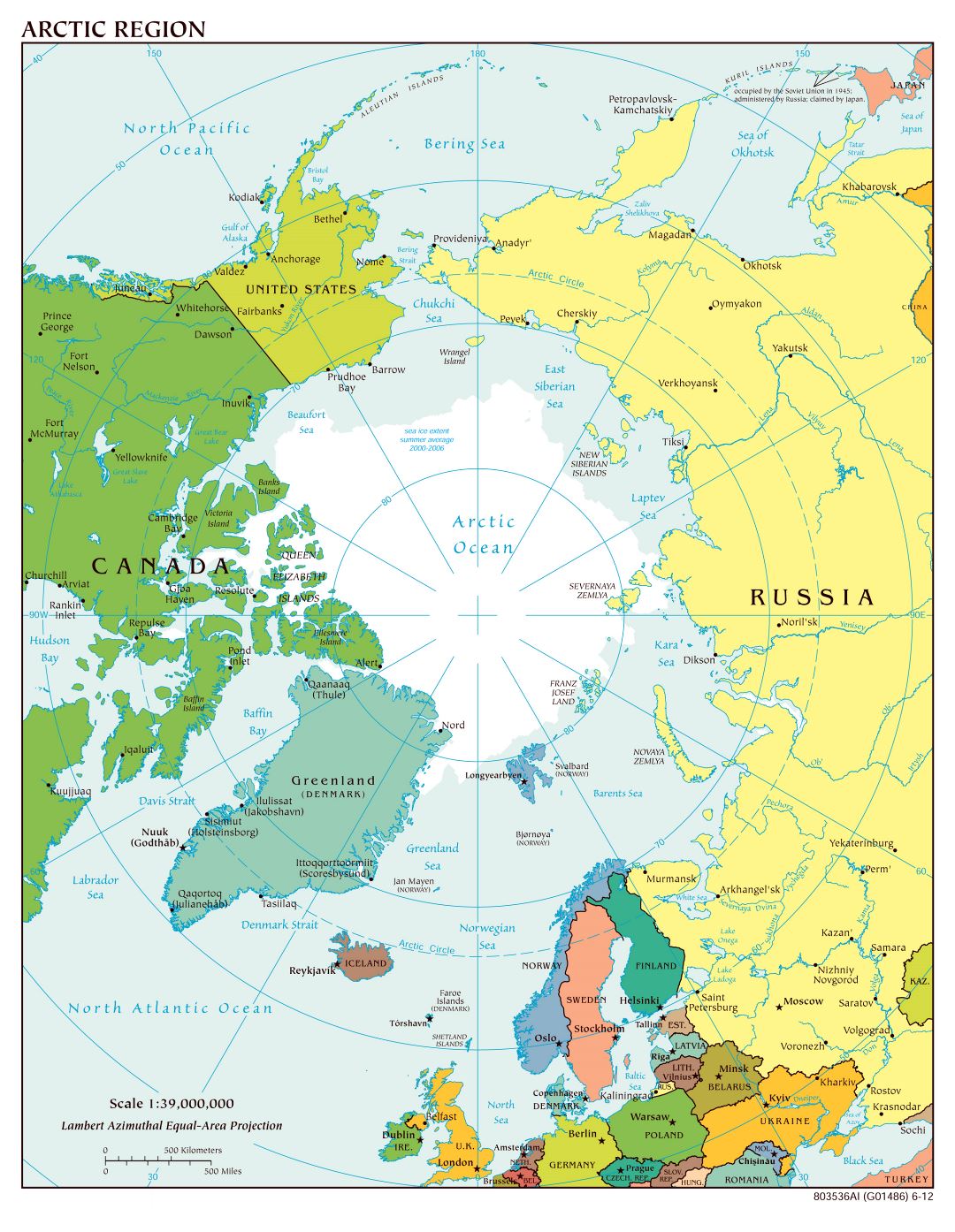 Mapa político a gran escala de la Región Ártica - 2012