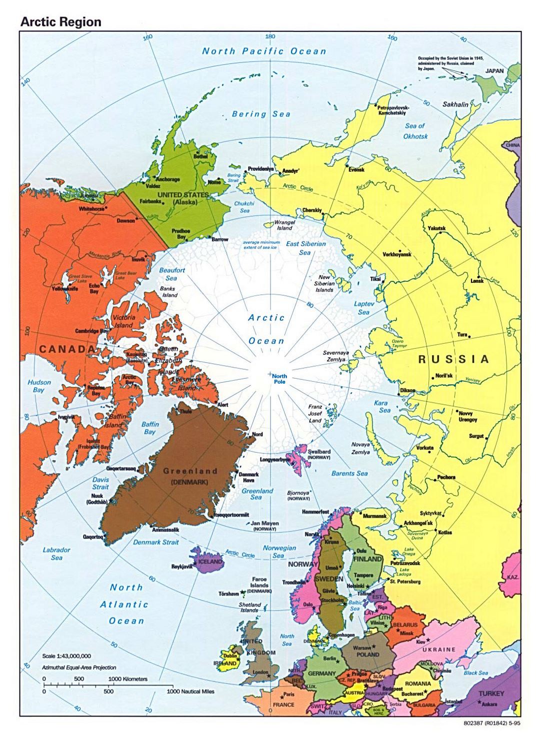 Mapa político detallado del Ártico - 1995