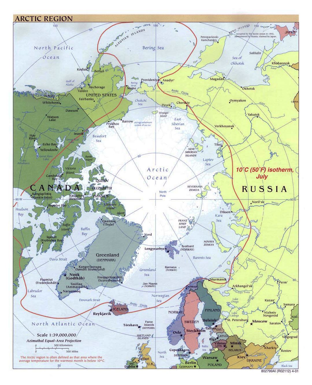 Mapa político grande de la Región Ártica - 2001