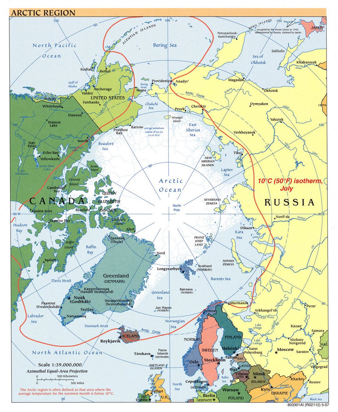 Mapa político grande de la Región Ártica - 2007