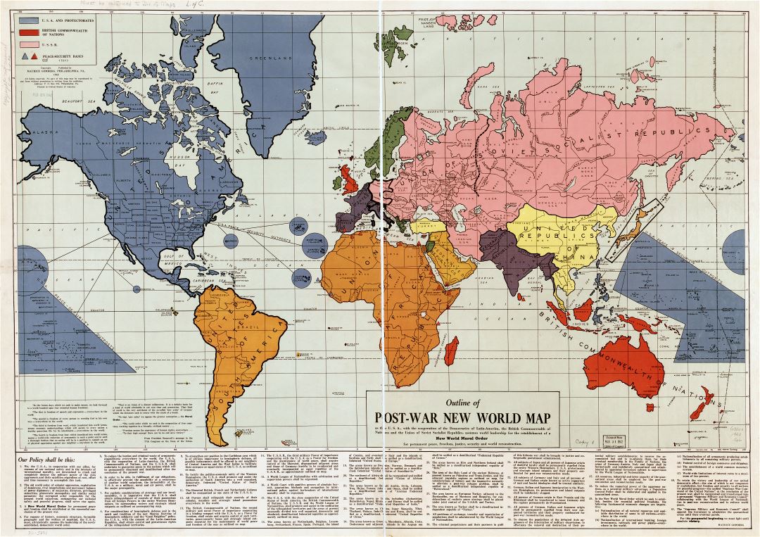 A gran escala de edad contorno de la posguerra mapa del Nuevo Mundo - 1942
