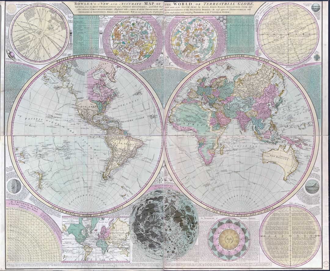 Gran viejo mapa antiguo detallada del Mundo - 1780