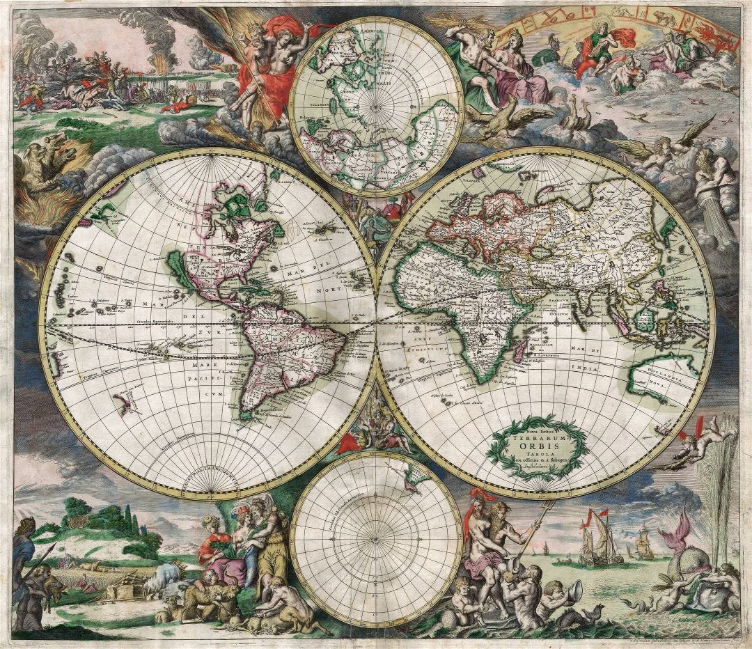 Mapa grande antigua política detallada del Mundo - 1689