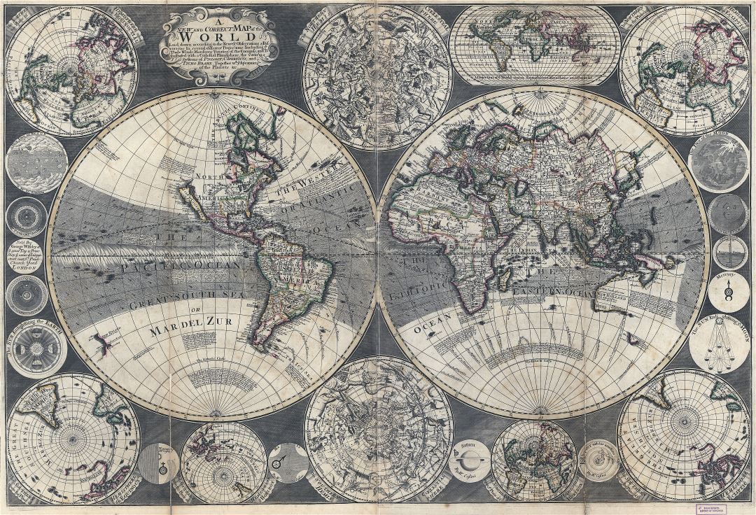 Viejo mapa a gran escala del mundo - 1702