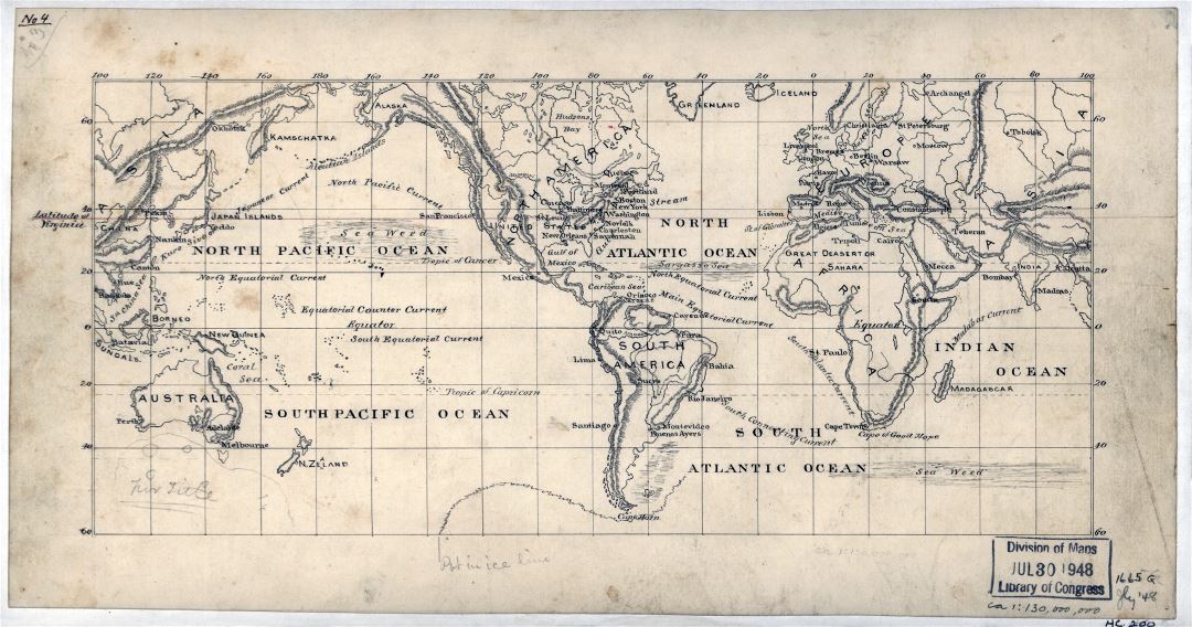 Viejo mapa a gran escala del mundo - 1875