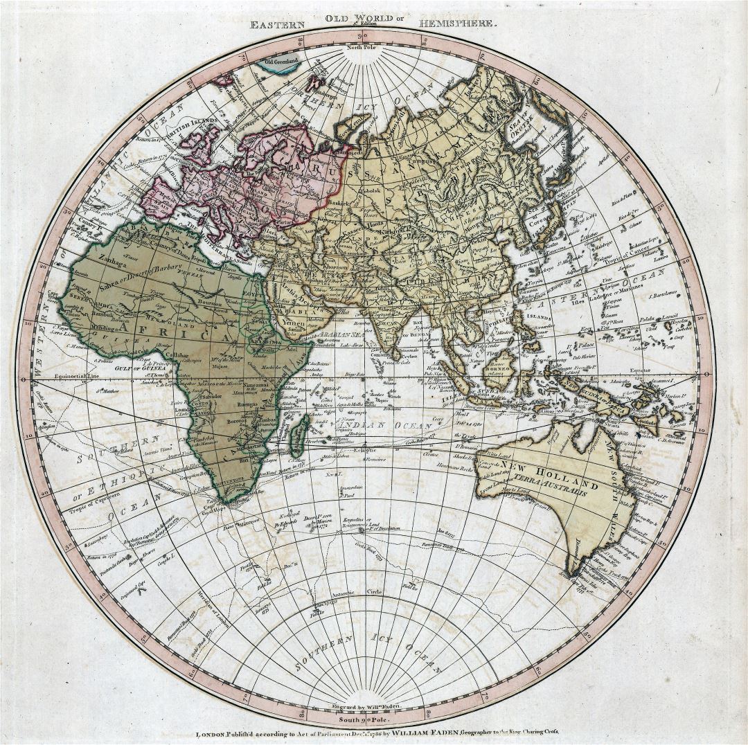 Viejo mapa a gran escala del mundo del hemisferio del este