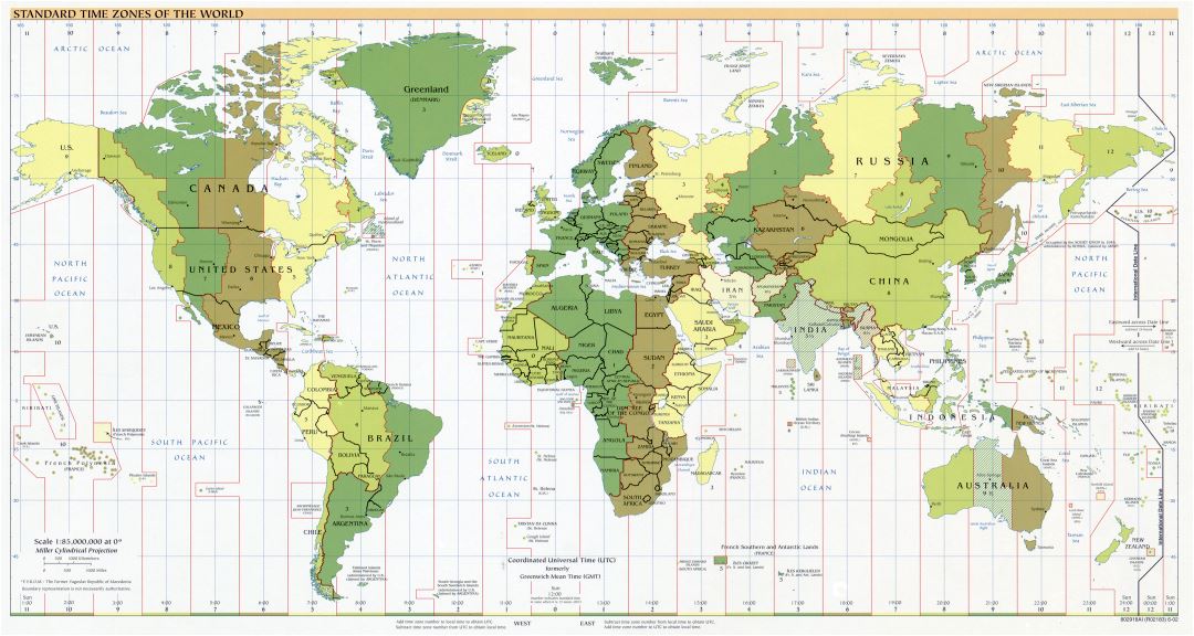 Gran escala estándar Zonas Horarias del mapa del Mundo - 2002