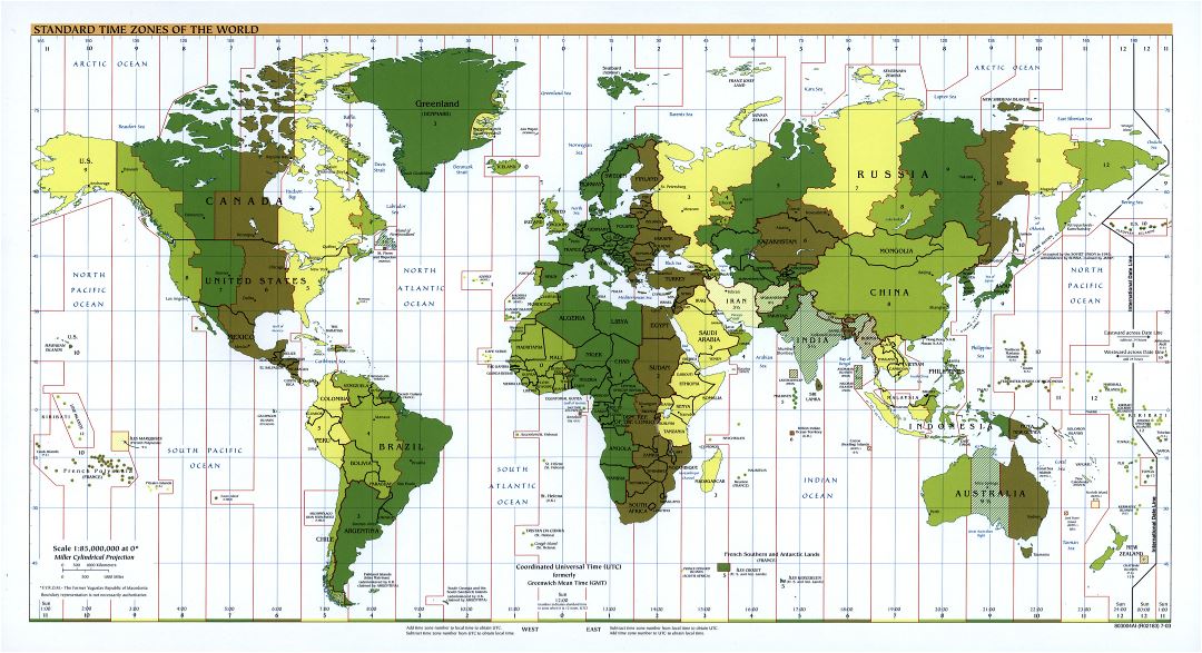 Gran escala estándar Zonas Horarias del mapa del Mundo - 2003