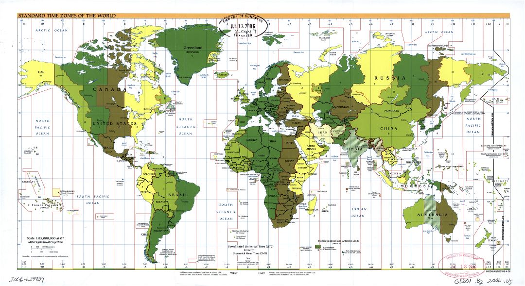 Gran escala estándar Zonas Horarias del mapa del Mundo - 2006