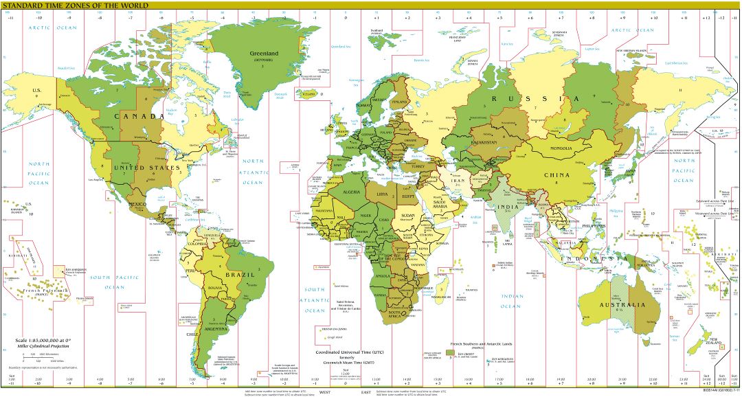 Gran mapa detallado de las Zonas Horarias del Mundo - 2011