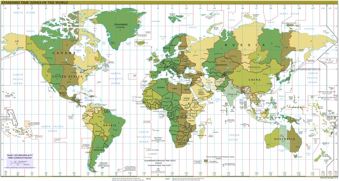 Gran mapa detallado Zonas Horarias del Mundo - 2012