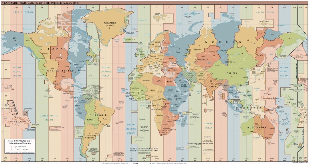 Gran mapa detallado Zonas Horarias del Mundo - 2015