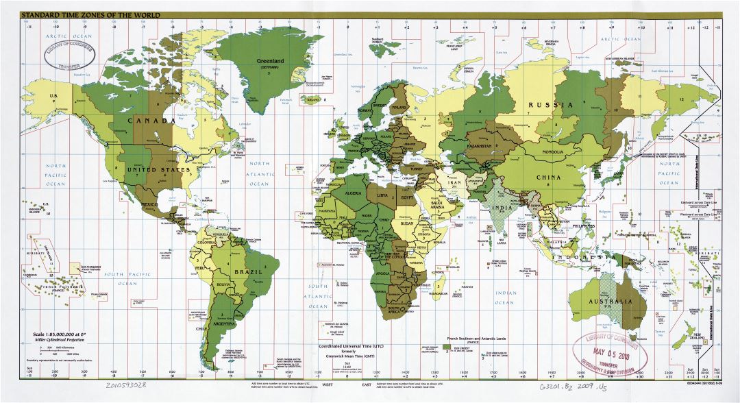 Mapa a gran escala de las Zonas Horarias estándar del Mundo - 2002