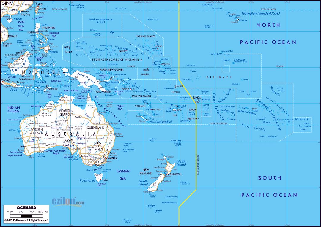 Gran mapa de carreteras de Australia y Oceanía con las principales ciudades