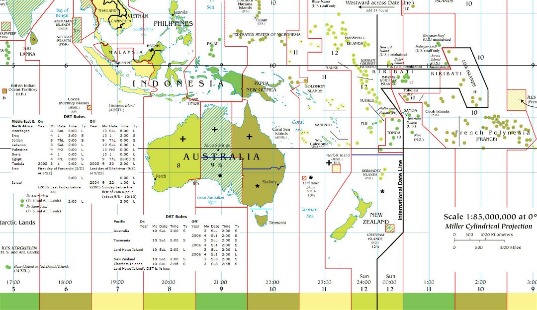 Gran mapa detallado zonas horarias de Australia y Oceanía