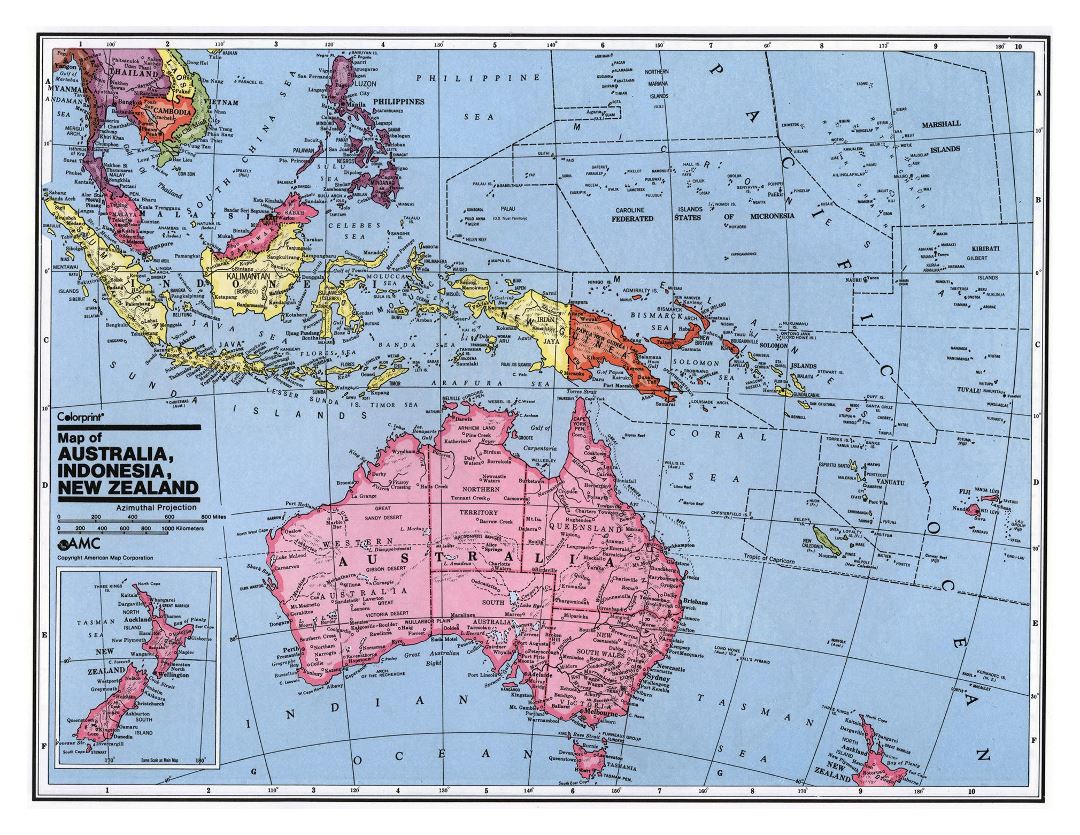 Mapa grande política detallada de Australia y Oceanía