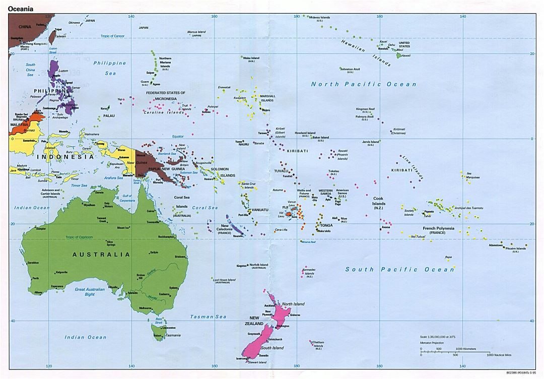 Mapa político grande de Australia y Oceanía - 1995