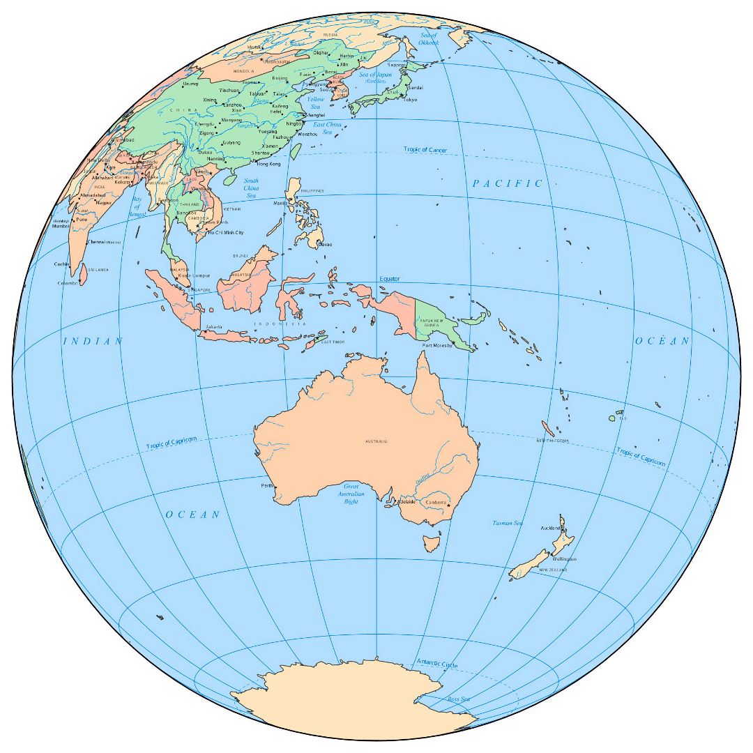 Mapa político grande de Australia y Oceanía