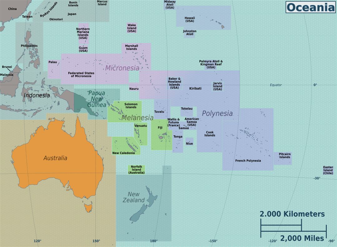Regiones mapa grande de Australia y Oceanía